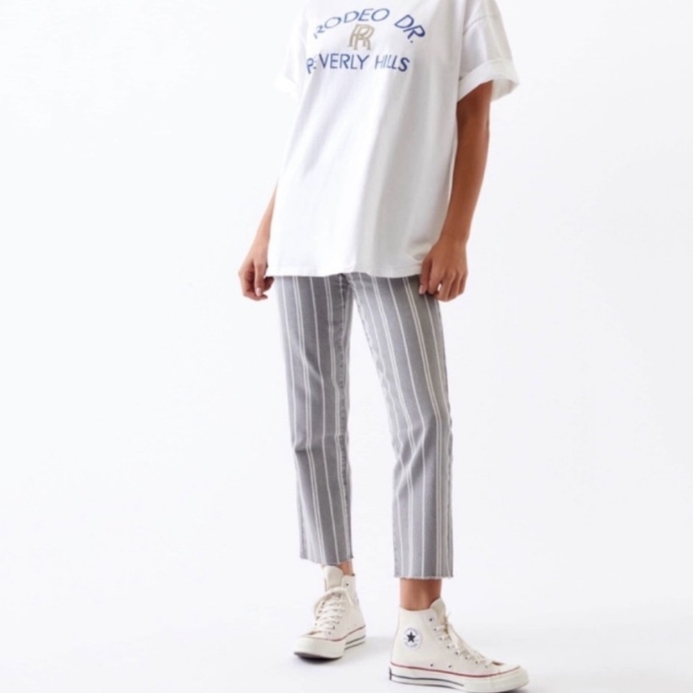 Pacsun 100% Cotton Gray White Striped High Rise Button Fly Straight Leg Jeans